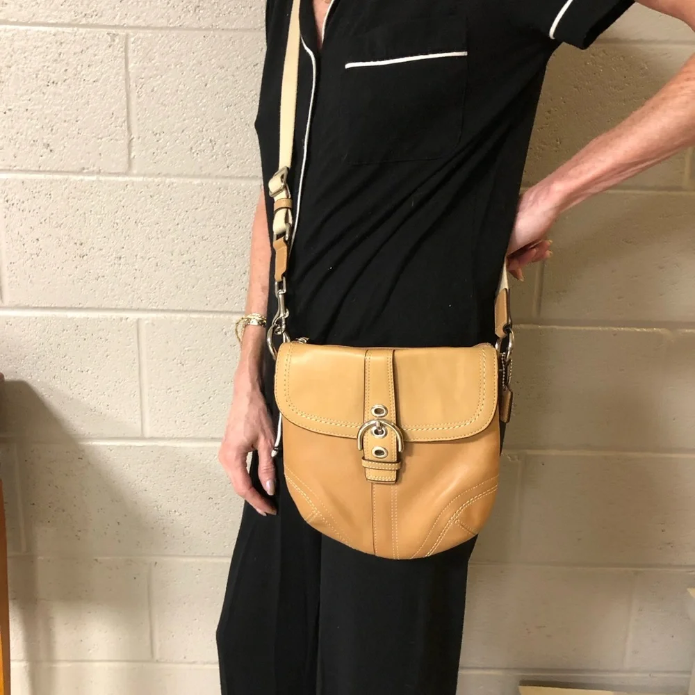 Coach Two-Tone Tan Leather Crossbody Bag - Picture 2 of 14